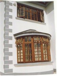 Multi paned round bay casement windows